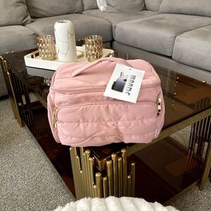 Pink Quilted Travel Toiletry Makeup Bag